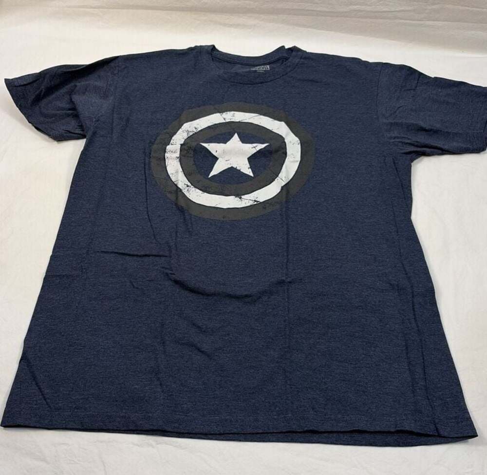 Marvel Captain America Distressed Shield Logo Graphic T-Shirt Navy Heather L